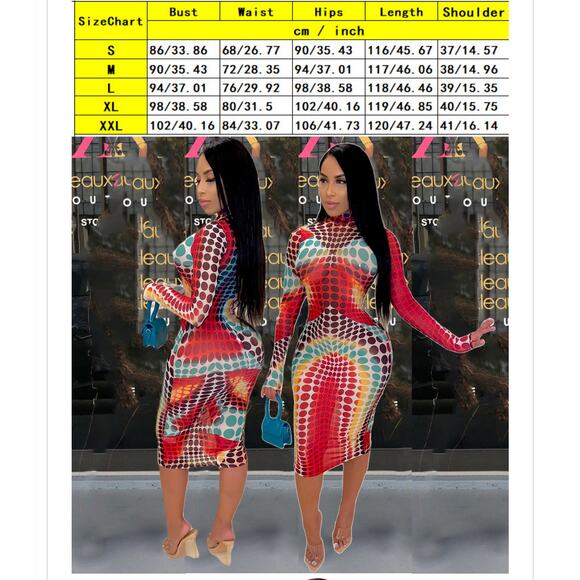 Long Sleeve Polka Dot Bodycon Midi Dress S - Picture 3 of 6